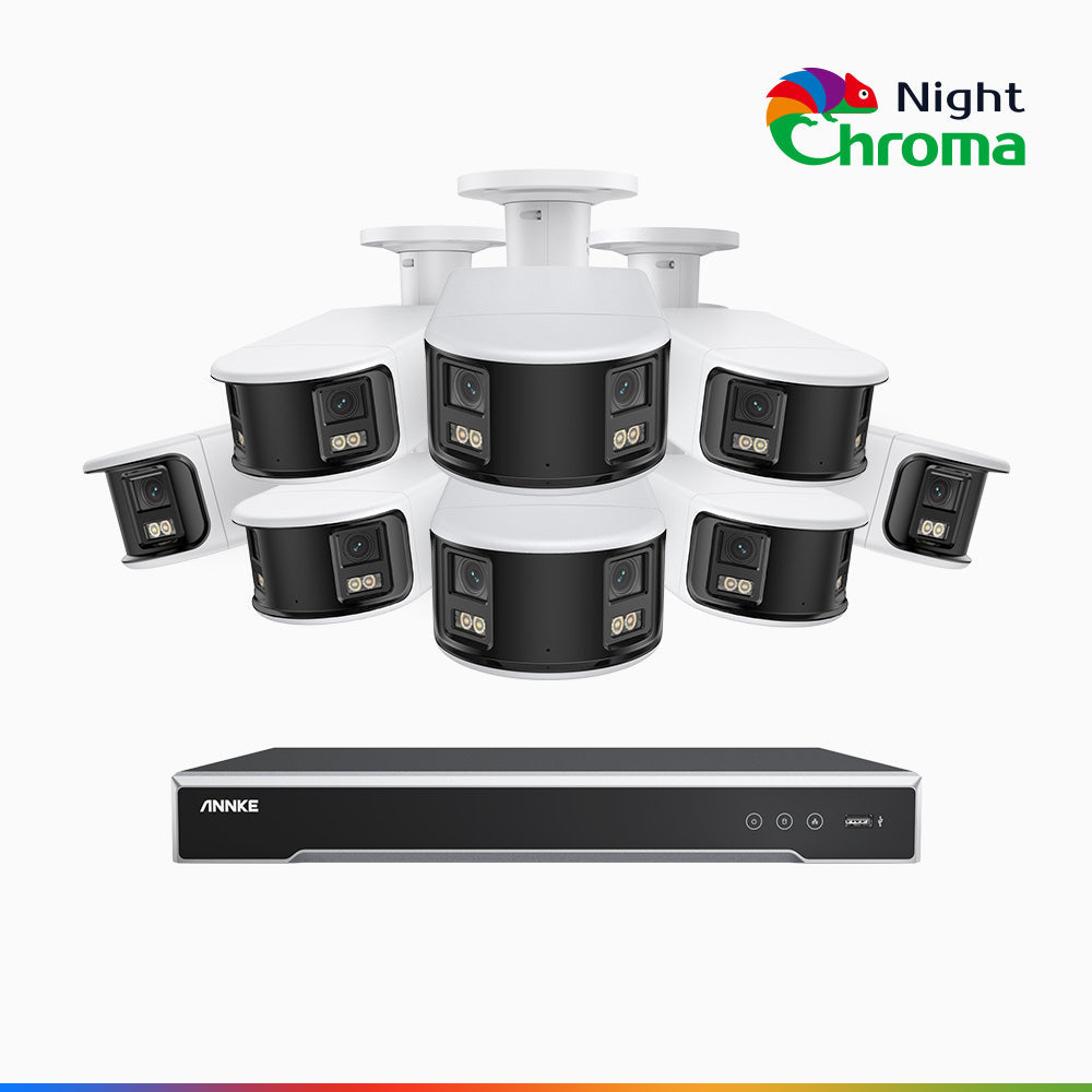 Annke NightChroma NDK800 – 4K 8 Channel 8 Panoramic Dual Lens Camera PoE Security System, f/1.0 Super Aperture, Acme Color Night Vision, Active Siren and Strobe, Human & Vehicle Detection, 2CH 4K Decoding Capability, Built-in Mic ,Two-Way Audio