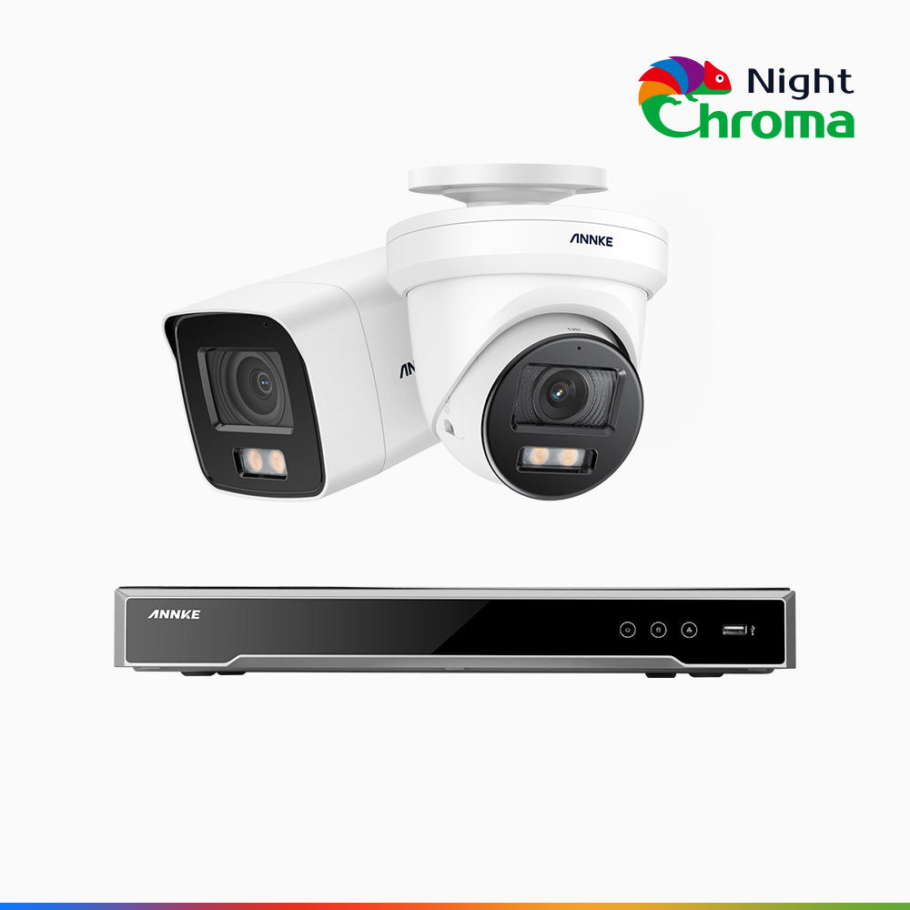 Annke NightChroma NCK800 – 4K 8 Channel PoE Security System with 1 Bullet & 1 Turret Cameras, f/1.0 Super Aperture, Color Night Vision, 2CH 4K Decoding Capability, Human & Vehicle Detection, Intelligent Behavior Analysis, Built-in Mic, 124° FoV
