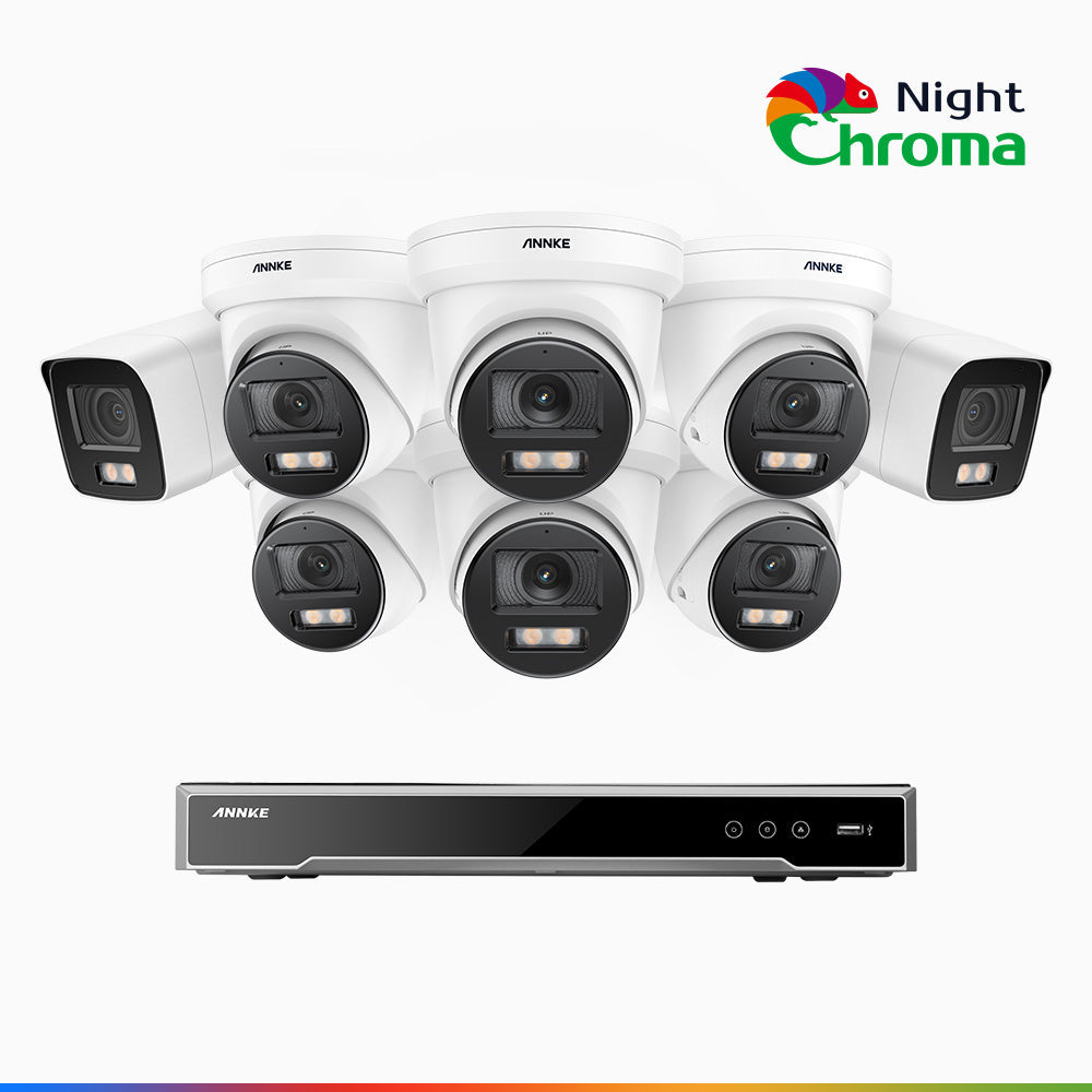 Annke NightChroma NCK800 – 4K 8 Channel PoE Security System with 2 Bullet & 6 Turret Cameras, f/1.0 Super Aperture, Color Night Vision, 2CH 4K Decoding Capability, Human & Vehicle Detection, Intelligent Behavior Analysis, Built-in Mic, 124° FoV