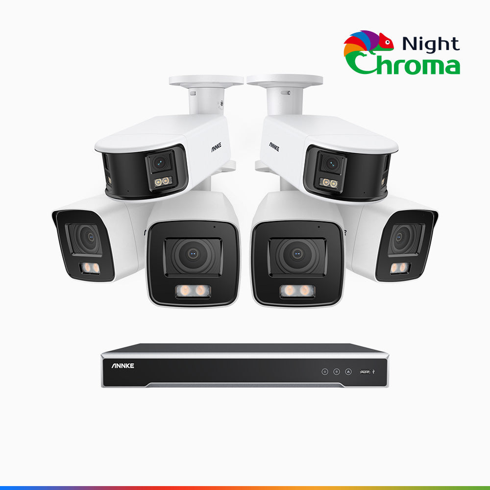 Annke NDCK800 - 8 Channel PoE NVR Security System with Four 4K Cameras & Two 4K Dual Lens Panoramic Camera, f/1.0 Super Aperture, Acme Color Night Vision, Human & Vehicle Detection, Built-in Microphone