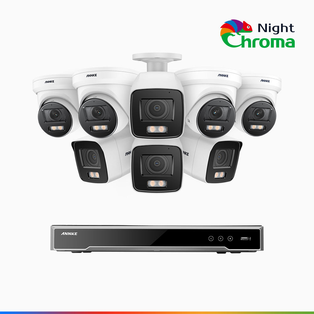 Annke NightChroma NCK800 – 4K 8 Channel PoE Security System with 4 Bullet & 4 Turret Cameras, f/1.0 Super Aperture, Color Night Vision, 2CH 4K Decoding Capability, Human & Vehicle Detection, Intelligent Behavior Analysis, Built-in Mic, 124° FoV