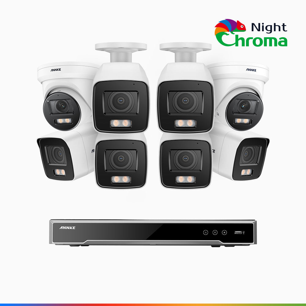 Annke NightChroma NCK800 – 4K 8 Channel PoE Security System with 6 Bullet & 2 Turret Cameras, f/1.0 Super Aperture, Color Night Vision, 2CH 4K Decoding Capability, Human & Vehicle Detection, Intelligent Behavior Analysis, Built-in Mic, 124° FoV