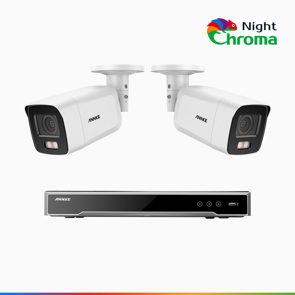 Annke NightChroma NCK800 – 4K 8 Channel 2 Cameras PoE Security System, f/1.0 Super Aperture, Color Night Vision, 2CH 4K Decoding Capability, Human & Vehicle Detection, Intelligent Behavior Analysis, Built-in Mic, 124° FoV, All-Metal Housing