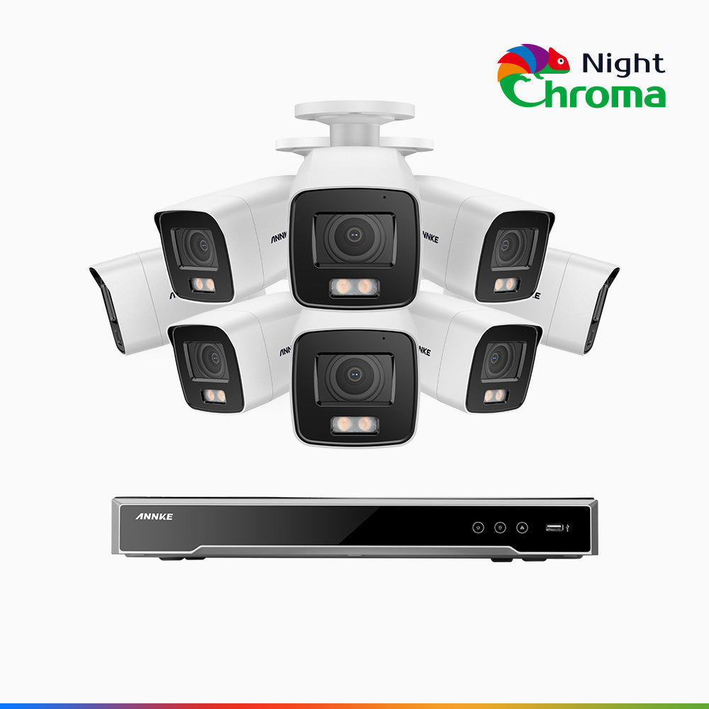 Annke NightChroma NCK800 – 4K 8 Channel 8 Cameras PoE Security System, f/1.0 Super Aperture, Color Night Vision, 2CH 4K Decoding Capability, Human & Vehicle Detection, Intelligent Behavior Analysis, Built-in Mic, 124° FoV, All-Metal Housing