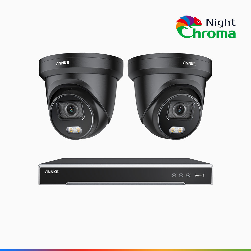 Annke NightChroma NCK800 – 4K 8 Channel 2 Cameras PoE Security System, f/1.0 Super Aperture, Color Night Vision, 2CH 4K Decoding Capability, Human & Vehicle Detection, Intelligent Behavior Analysis, Built-in Mic, 124° FoV, All-Metal Housing