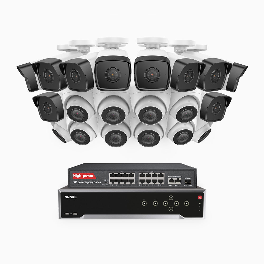 Annke H500 - 3K 32 Channel PoE Security System with 10 Bullet & 10 Turret Cameras, EXIR 2.0 Night Vision, Built-in Mic & SD Card Slot, Works with Alexa, 16-Port PoE Switch Included ,IP67 Waterproof, RTSP Supported