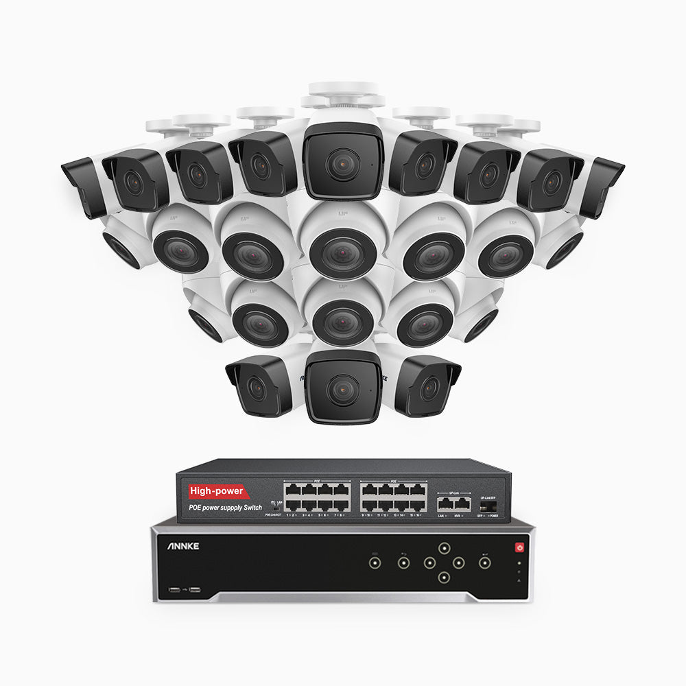 Annke H500 - 3K 32 Channel PoE Security System with 12 Bullet & 12 Turret Cameras, EXIR 2.0 Night Vision, Built-in Mic & SD Card Slot, Works with Alexa, 16-Port PoE Switch Included ,IP67 Waterproof, RTSP Supported