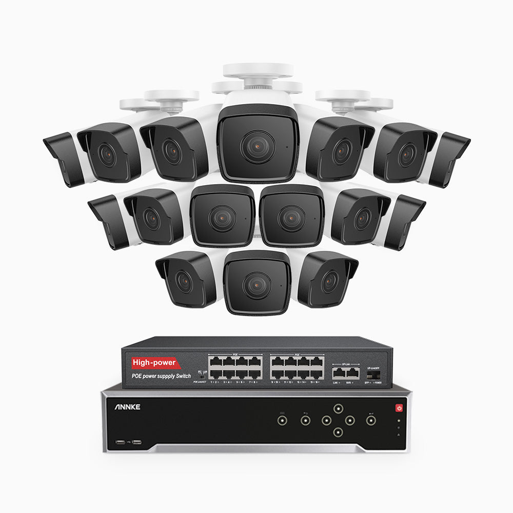 Annke H500 - 3K 32 Channel 16 Cameras PoE Security System, EXIR 2.0 Night Vision, Built-in Mic & SD Card Slot, Works with Alexa, 16-Port PoE Switch Included ,IP67 Waterproof, RTSP Supported