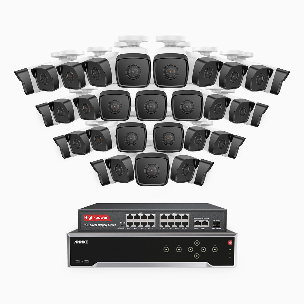 Annke H500 - 3K 32 Channel 32 Cameras PoE Security System, EXIR 2.0 Night Vision, Built-in Mic & SD Card Slot, Works with Alexa, 16-Port PoE Switch Included ,IP67 Waterproof, RTSP Supported
