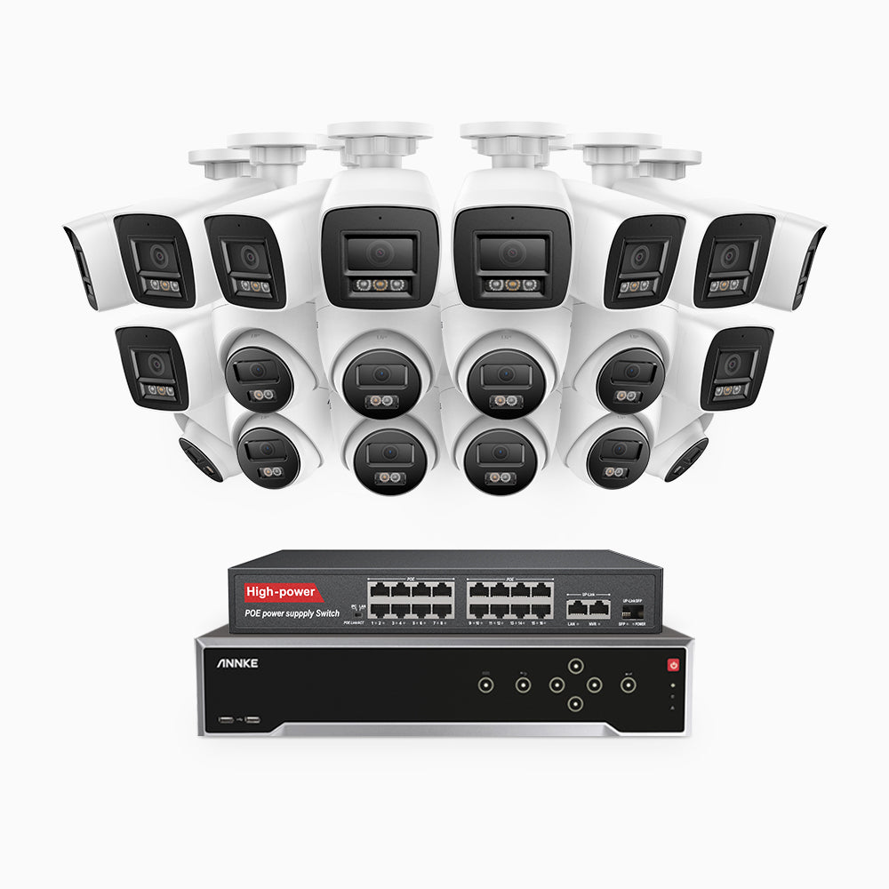 Annke H800 - 4K 32 Channel PoE Security System with 10 Bullet & 10 Turret Cameras, Human & Vehicle Detection, Color & IR Night Vision, Built-in Mic, RTSP Supported, 16-Port PoE Switch Included