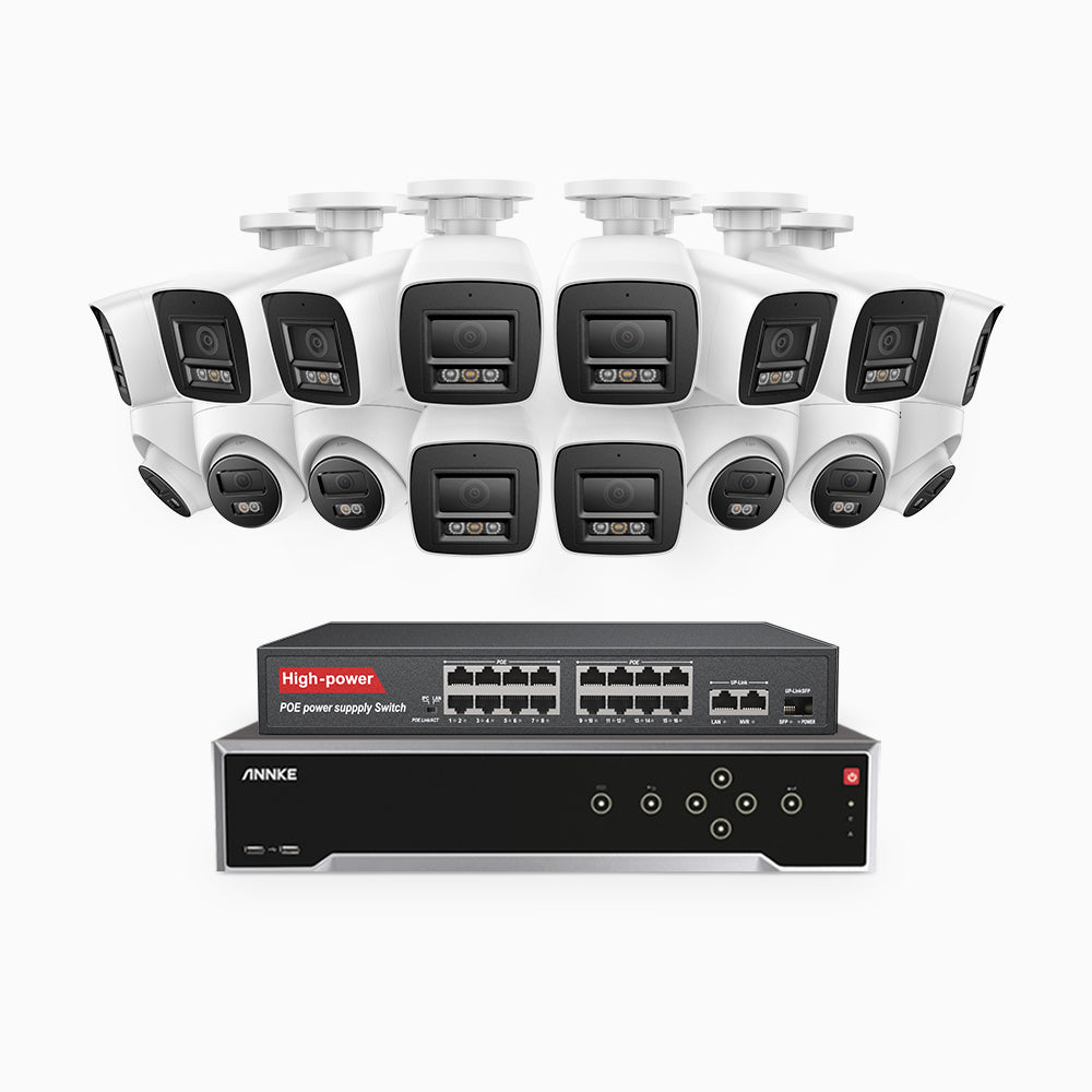Annke H800 - 4K 32 Channel PoE Security System with 10 Bullet & 6 Turret Cameras, Human & Vehicle Detection, Color & IR Night Vision, Built-in Mic, RTSP Supported, 16-Port PoE Switch Included