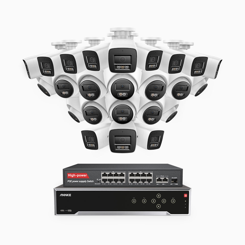Annke H800 - 4K 32 Channel PoE Security System with 12 Bullet & 12 Turret Cameras, Human & Vehicle Detection, Color & IR Night Vision, Built-in Mic, RTSP Supported, 16-Port PoE Switch Included