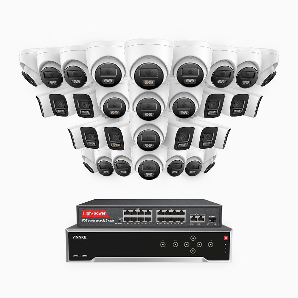 Annke H800 - 4K 32 Channel PoE Security System with 12 Bullet & 20 Turret Cameras, Human & Vehicle Detection, Color & IR Night Vision, Built-in Mic, RTSP Supported, 16-Port PoE Switch Included