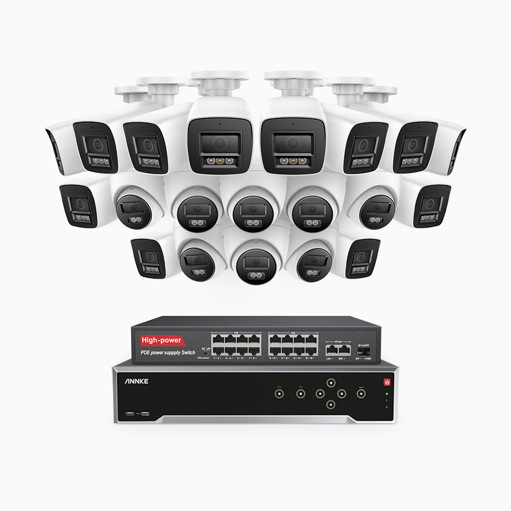Annke H800 - 4K 32 Channel PoE Security System with 12 Bullet & 8 Turret Cameras, Human & Vehicle Detection, Color & IR Night Vision, Built-in Mic, RTSP Supported, 16-Port PoE Switch Included