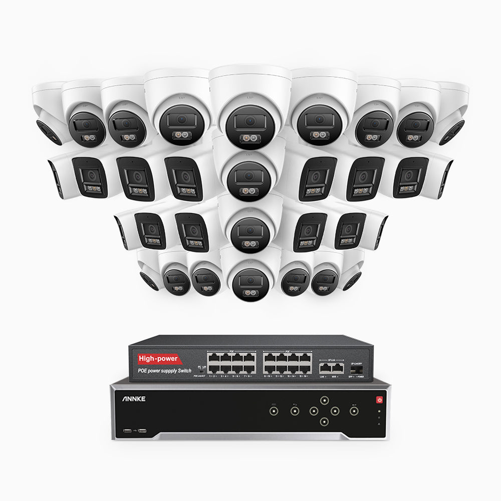 Annke H800 - 4K 32 Channel PoE Security System with 14 Bullet & 18 Turret Cameras, Human & Vehicle Detection, Color & IR Night Vision, Built-in Mic, RTSP Supported, 16-Port PoE Switch Included