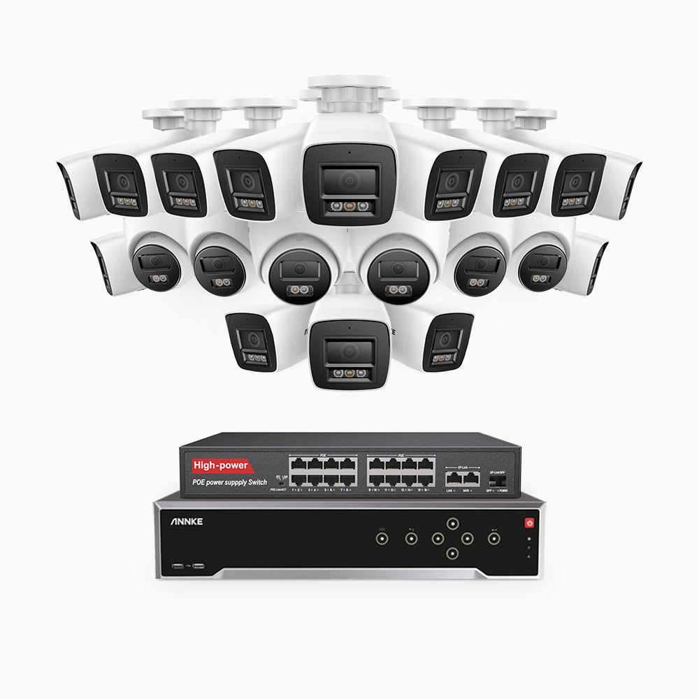 Annke H800 - 4K 32 Channel PoE Security System with 14 Bullet & 6 Turret Cameras, Human & Vehicle Detection, Color & IR Night Vision, Built-in Mic, RTSP Supported, 16-Port PoE Switch Included
