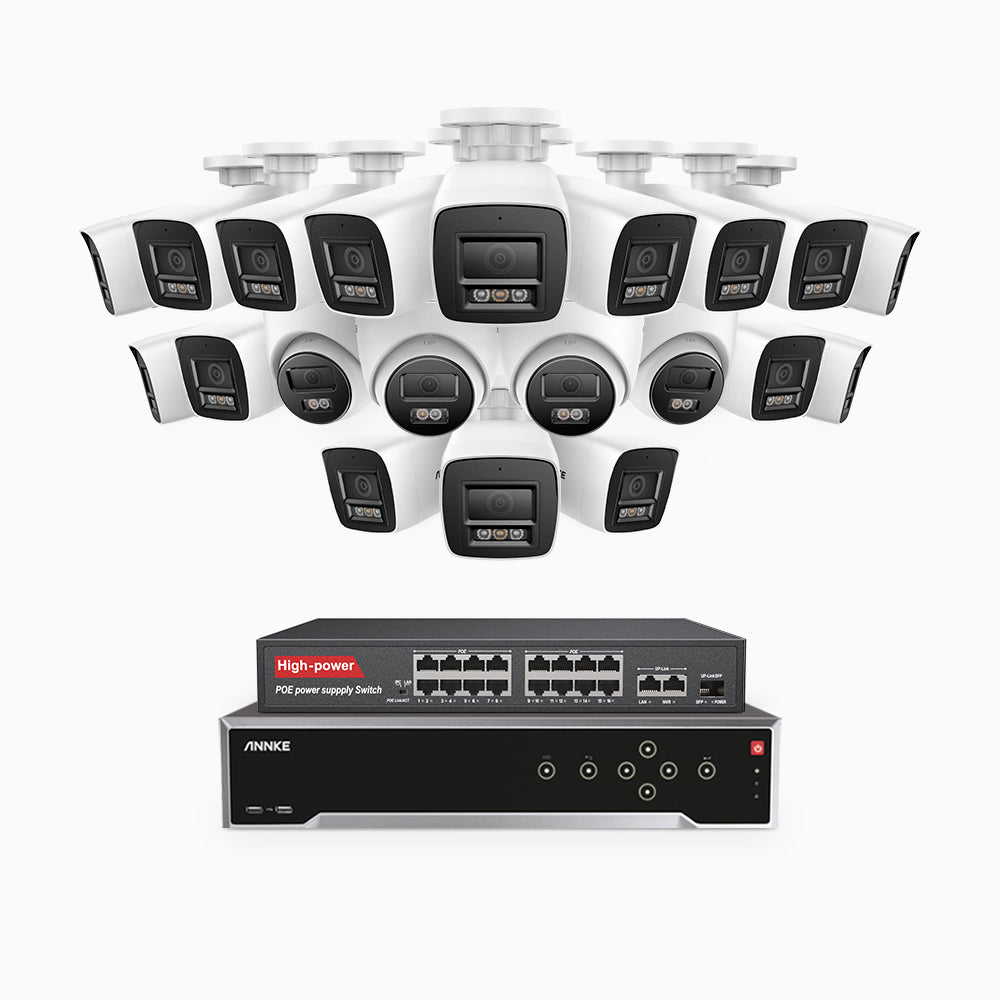 Annke H800 - 4K 32 Channel PoE Security System with 16 Bullet & 4 Turret Cameras, Human & Vehicle Detection, Color & IR Night Vision, Built-in Mic, RTSP Supported, 16-Port PoE Switch Included
