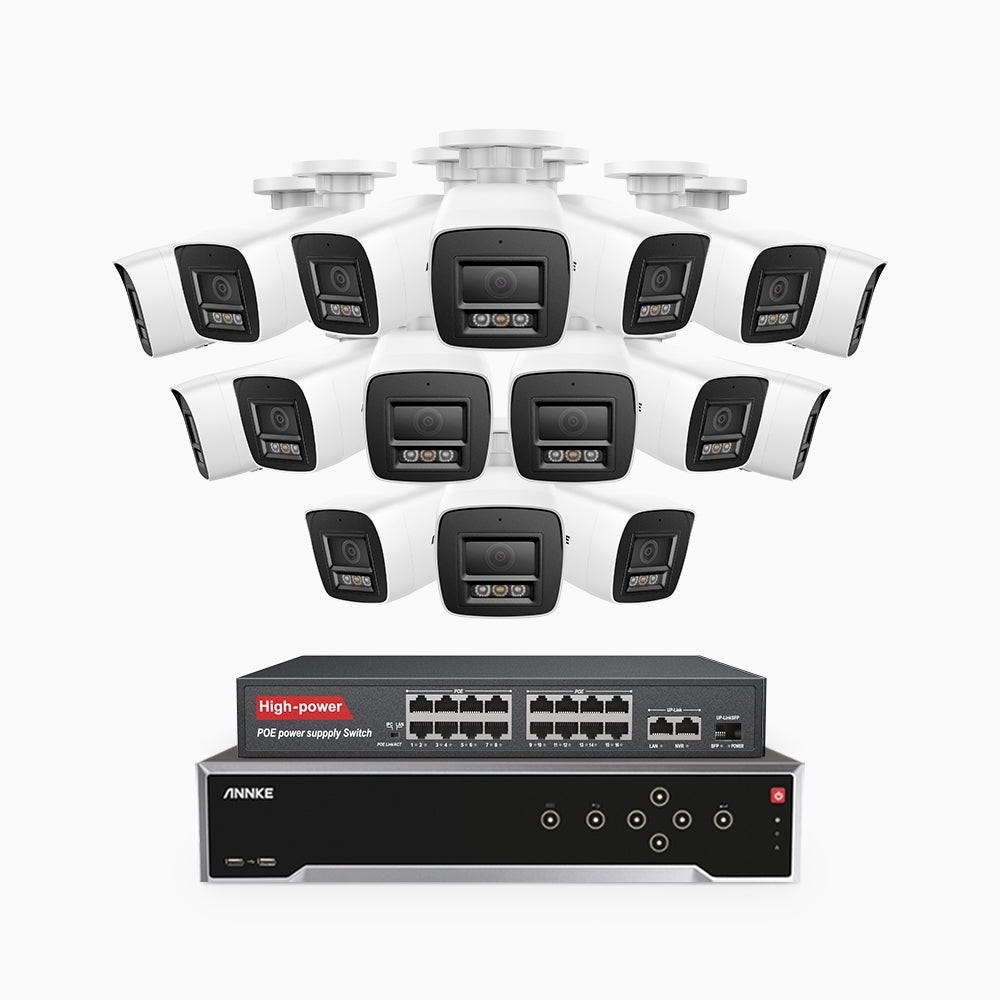 Annke H800 - 4K 32 Channel 16 Cameras PoE Security System, Human & Vehicle Detection, Color & IR Night Vision, Built-in Mic, RTSP Supported, 16-Port PoE Switch Included