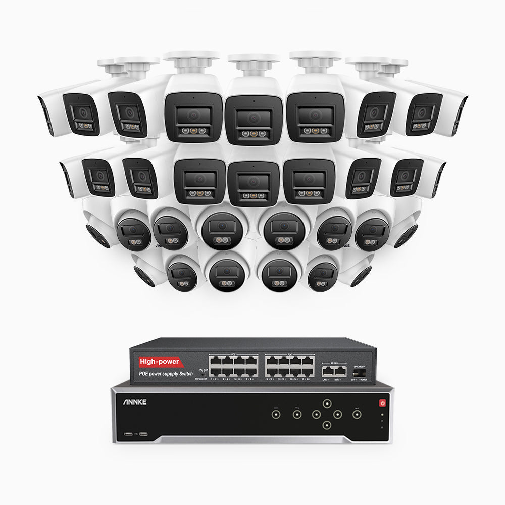 Annke H800 - 4K 32 Channel PoE Security System with 18 Bullet & 14 Turret Cameras, Human & Vehicle Detection, Color & IR Night Vision, Built-in Mic, RTSP Supported, 16-Port PoE Switch Included