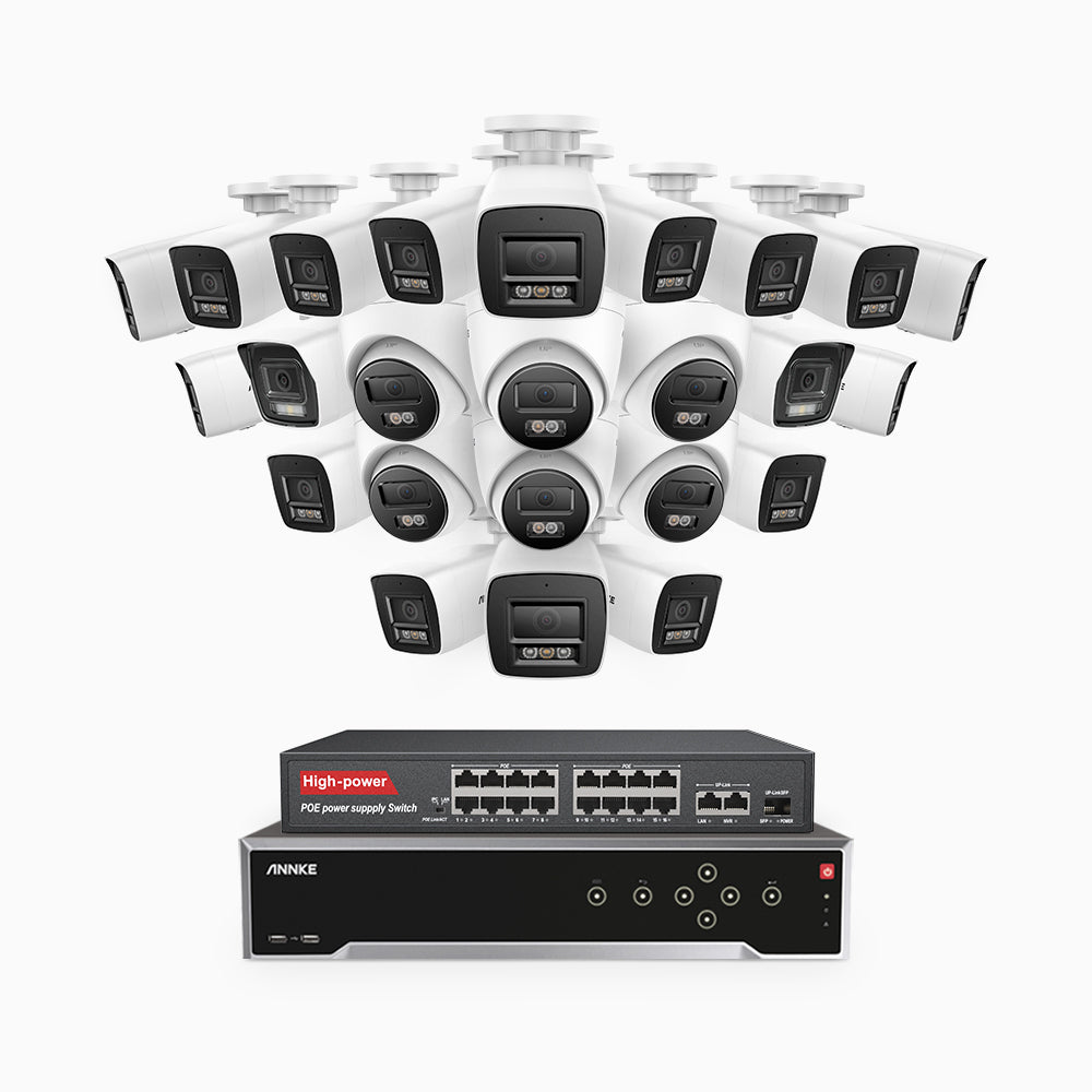Annke H800 - 4K 32 Channel PoE Security System with 18 Bullet & 6 Turret Cameras, Human & Vehicle Detection, Color & IR Night Vision, Built-in Mic, RTSP Supported, 16-Port PoE Switch Included