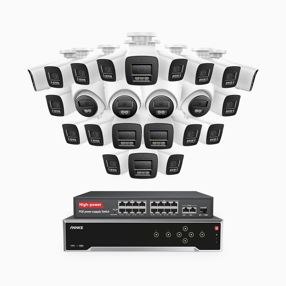 Annke H800 - 4K 32 Channel PoE Security System with 20 Bullet & 4 Turret Cameras, Human & Vehicle Detection, Color & IR Night Vision, Built-in Mic, RTSP Supported, 16-Port PoE Switch Included