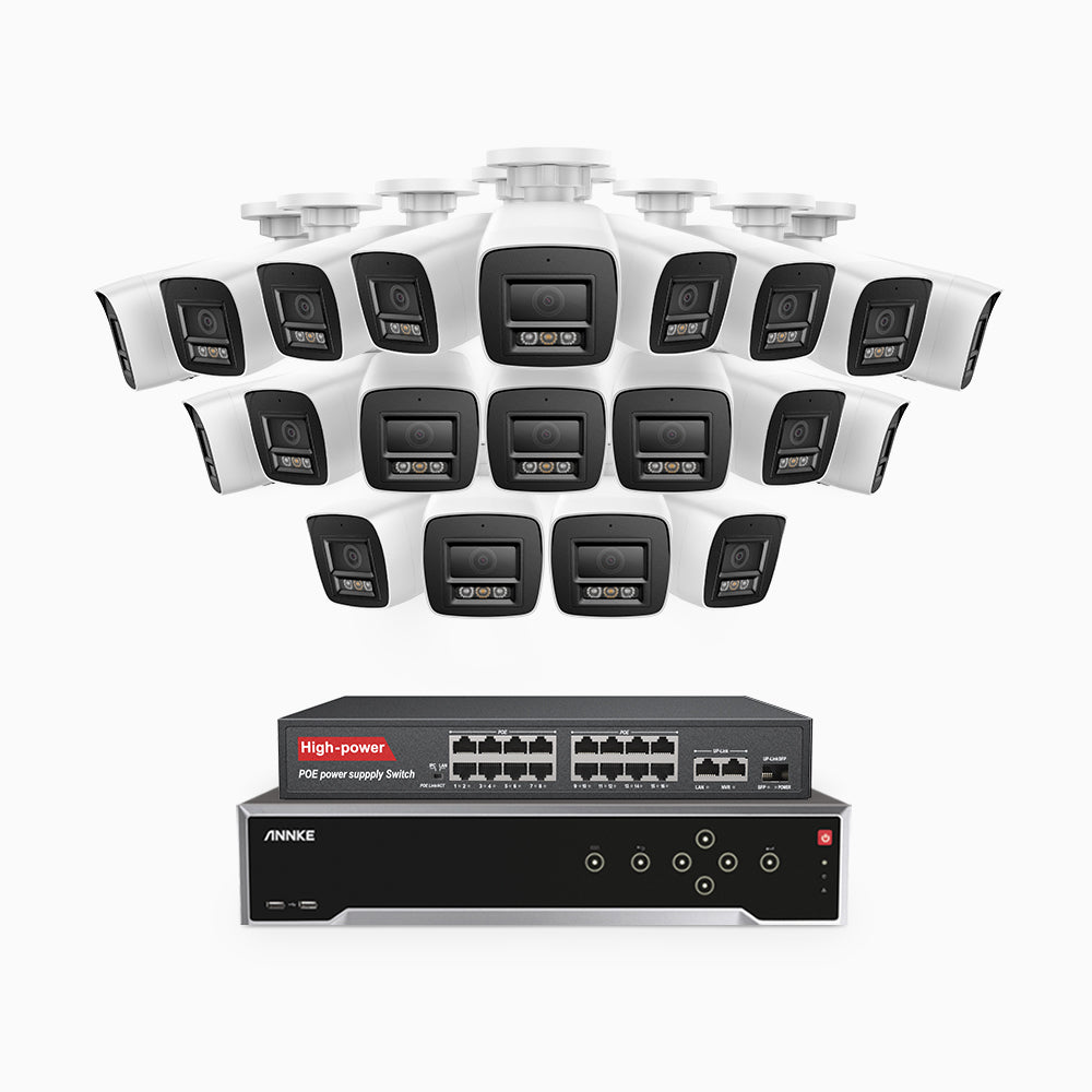 Annke H800 - 4K 32 Channel 20 Cameras PoE Security System, Human & Vehicle Detection, Color & IR Night Vision, Built-in Mic, RTSP Supported, 16-Port PoE Switch Included