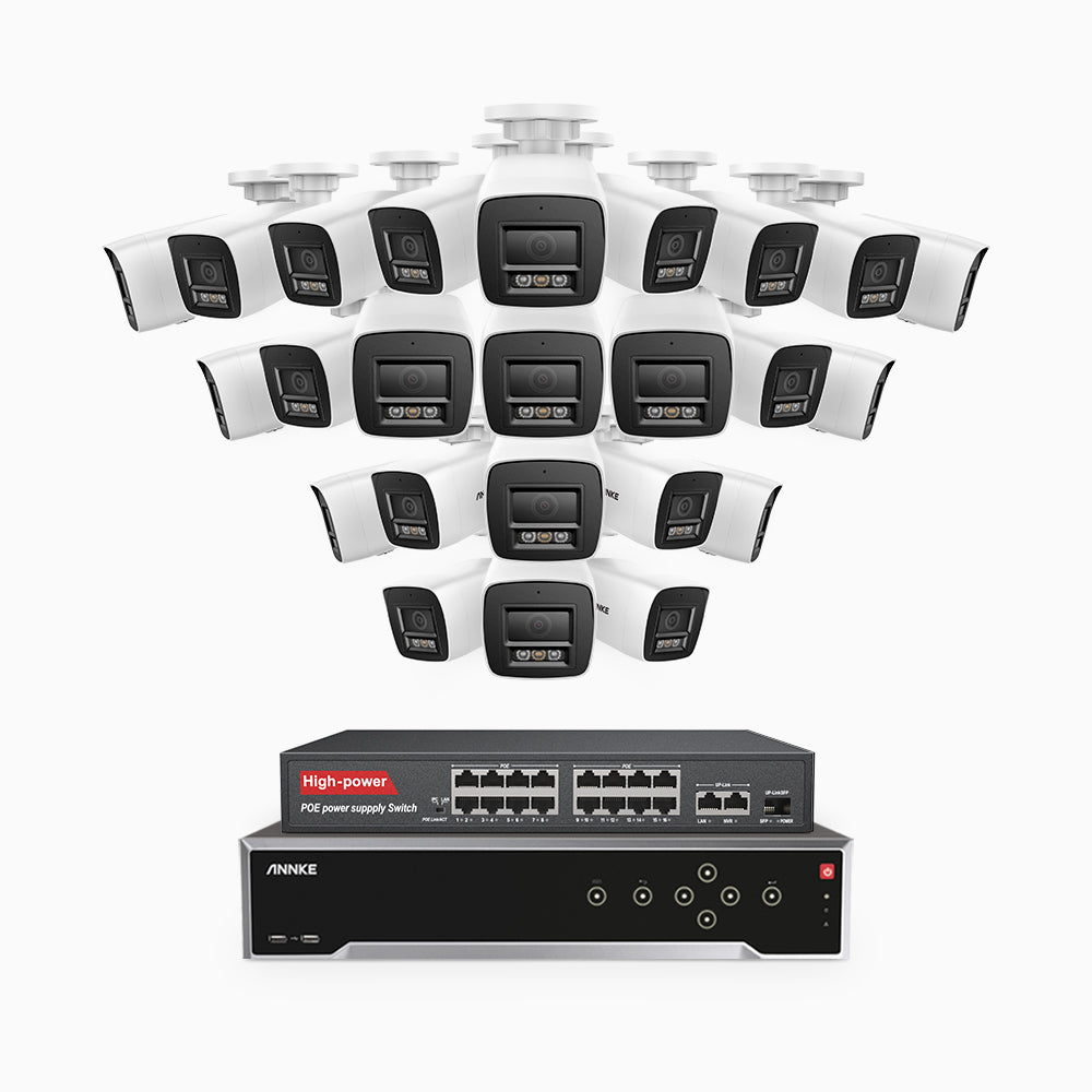 Annke H1200 - 4K 12MP 32 Channel 24 Cameras PoE Security System, Color & IR Night Vision, Human & Vehicle Detection, H.265+, Built-in Microphone, Max. 512 GB Local Storage, IP67