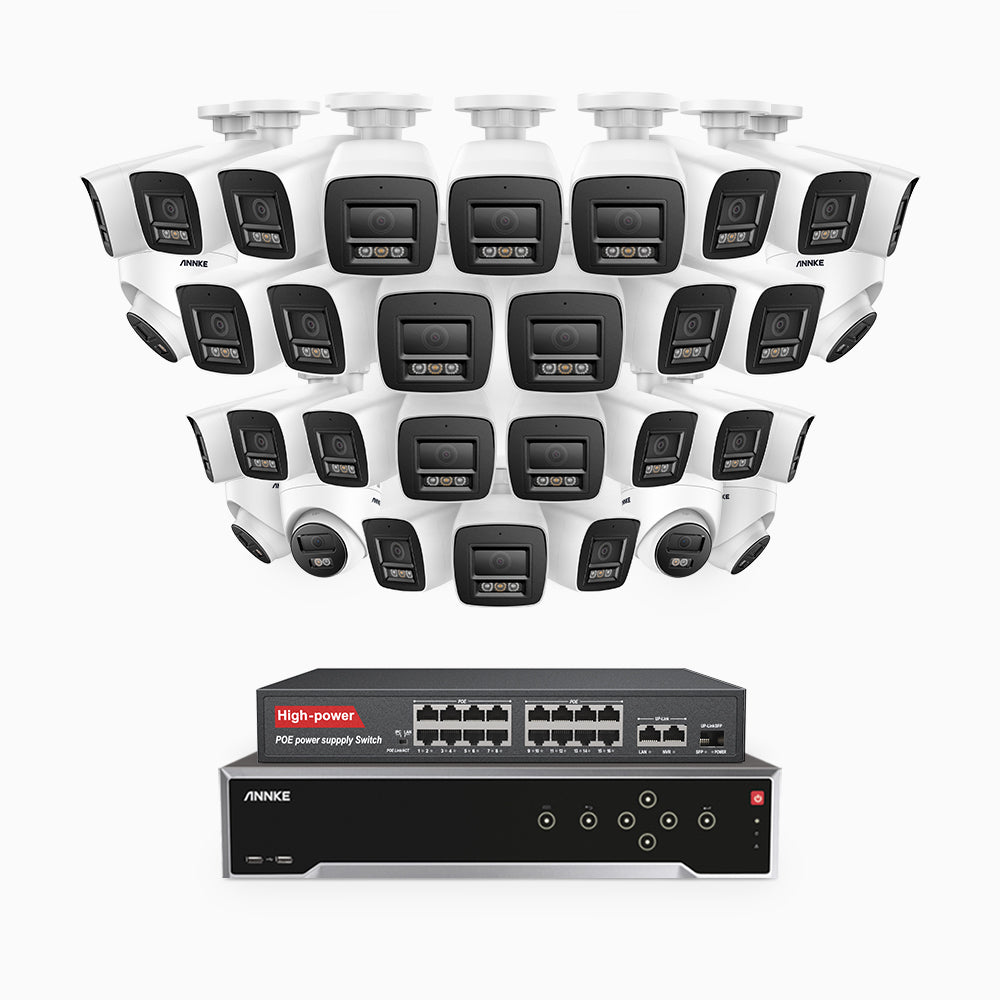 Annke H800 - 4K 32 Channel PoE Security System with 26 Bullet & 6 Turret Cameras, Human & Vehicle Detection, Color & IR Night Vision, Built-in Mic, RTSP Supported, 16-Port PoE Switch Included