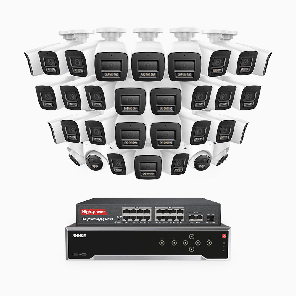 Annke H800 - 4K 32 Channel PoE Security System with 28 Bullet & 4 Turret Cameras, Human & Vehicle Detection, Color & IR Night Vision, Built-in Mic, RTSP Supported, 16-Port PoE Switch Included