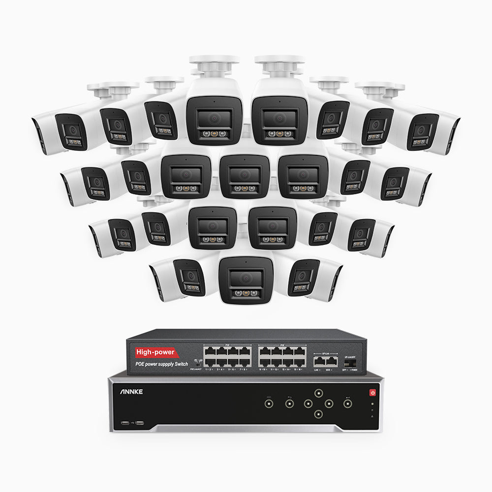 Annke H800 - 4K 32 Channel 32 Cameras PoE Security System, Human & Vehicle Detection, Color & IR Night Vision, Built-in Mic, RTSP Supported, 16-Port PoE Switch Included