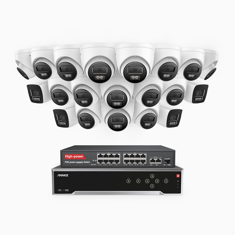 Annke H800 - 4K 32 Channel PoE Security System with 4 Bullet & 16 Turret Cameras, Human & Vehicle Detection, Color & IR Night Vision, Built-in Mic, RTSP Supported, 16-Port PoE Switch Included