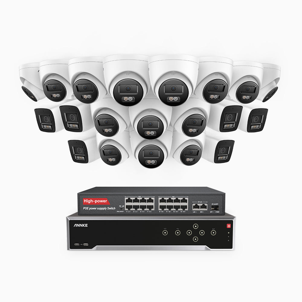 Annke H800 - 4K 32 Channel PoE Security System with 6 Bullet & 14 Turret Cameras, Human & Vehicle Detection, Color & IR Night Vision, Built-in Mic, RTSP Supported, 16-Port PoE Switch Included