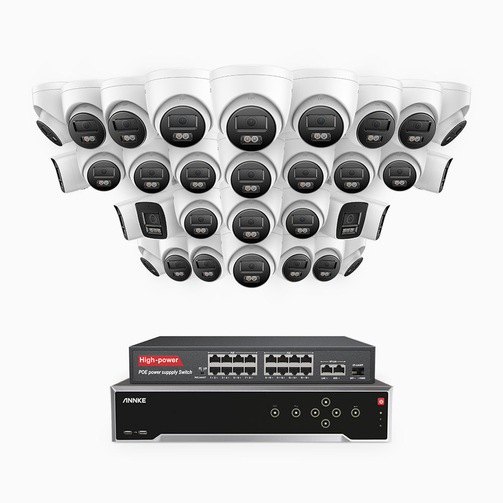 Annke H800 - 4K 32 Channel PoE Security System with 6 Bullet & 26 Turret Cameras, Human & Vehicle Detection, Color & IR Night Vision, Built-in Mic, RTSP Supported, 16-Port PoE Switch Included