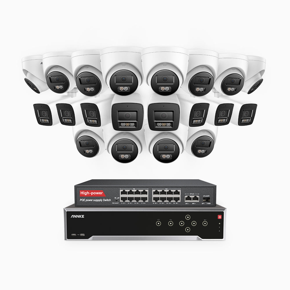 Annke H800 - 4K 32 Channel PoE Security System with 8 Bullet & 12 Turret Cameras, Human & Vehicle Detection, Color & IR Night Vision, Built-in Mic, RTSP Supported, 16-Port PoE Switch Included