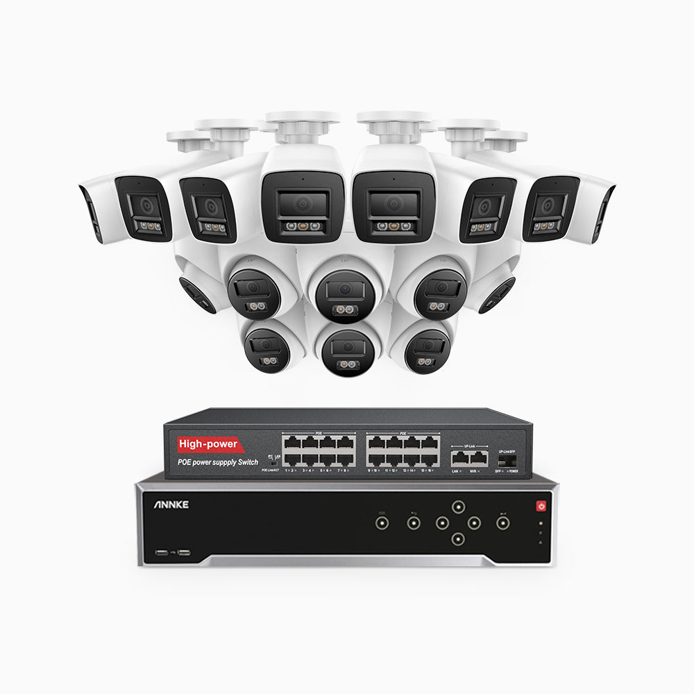 Annke H800 - 4K 32 Channel PoE Security System with 8 Bullet & 8 Turret Cameras, Human & Vehicle Detection, Color & IR Night Vision, Built-in Mic, RTSP Supported, 16-Port PoE Switch Included