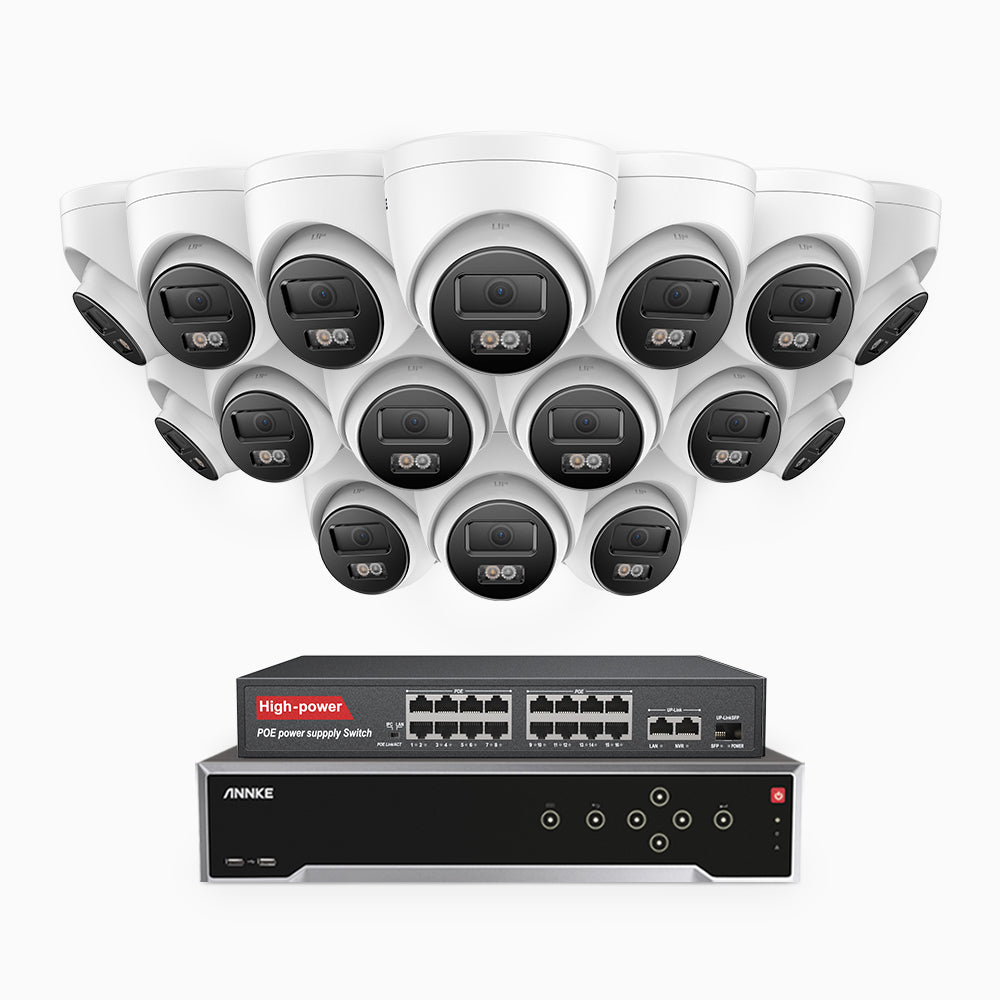 Annke H800 - 4K 32 Channel 16 Cameras PoE Security System, Human & Vehicle Detection, Color & IR Night Vision, Built-in Mic, RTSP Supported, 16-Port PoE Switch Included