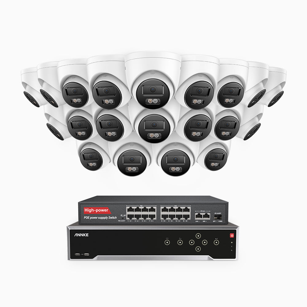 Annke H800 - 4K 32 Channel 20 Cameras PoE Security System, Human & Vehicle Detection, Color & IR Night Vision, Built-in Mic, RTSP Supported, 16-Port PoE Switch Included
