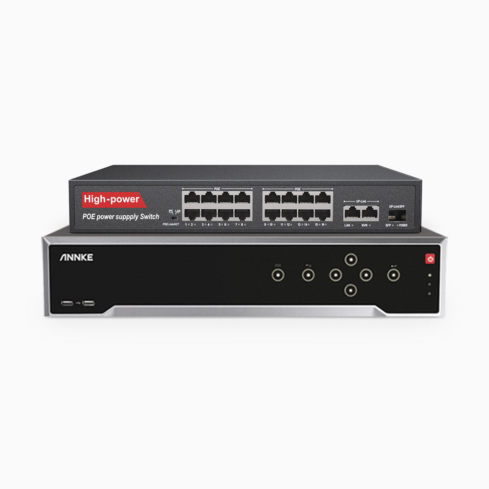 Annke 4K 32 Channel PoE NVR Recorder with 16 PoE Ports, 12MP Video Resolution, 4 Hard Drive Bays, H.265+, Motion Detection, Remote Access