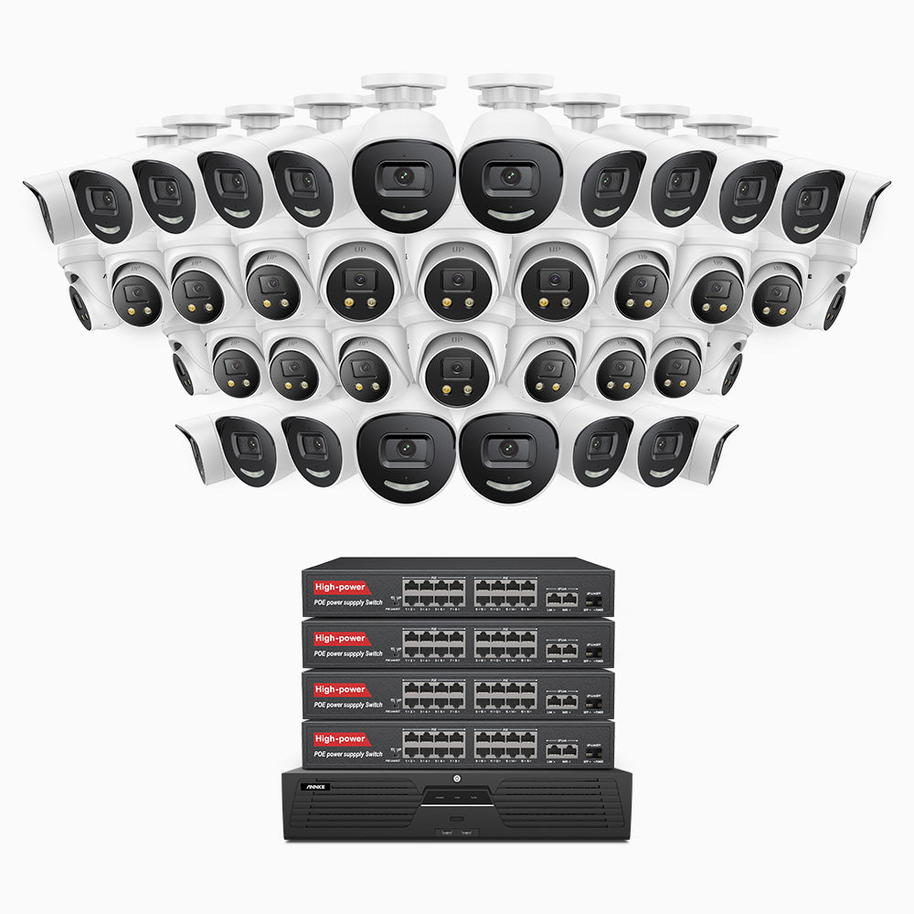 Annke H800X - 4K 64 Channel PoE Security System with 20 Bullet & 20 Turret Cameras, 1/1.8'' BSI Sensor, f/1.6 Aperture (0.003 Lux), Siren & Strobe Alarm,Two-Way Audio, Human & Vehicle Detection, Perimeter Protection, All-Metal Housing