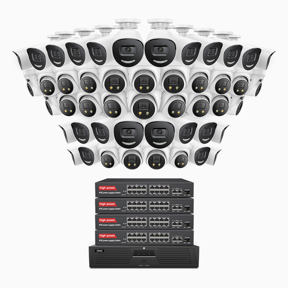 Annke H800X - 4K 64 Channel PoE Security System with 24 Bullet & 24 Turret Cameras, 1/1.8'' BSI Sensor, f/1.6 Aperture (0.003 Lux), Siren & Strobe Alarm,Two-Way Audio, Human & Vehicle Detection, Perimeter Protection, All-Metal Housing