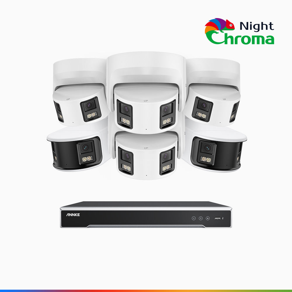 Annke NightChroma NDK800 – 4K 16 Channel Panoramic Dual Lens PoE Security System with 2 Bullet & 4 Turret Cameras, f/1.0 Super Aperture, Acme Color Night Vision, Active Siren and Strobe, Human & Vehicle Detection, Built-in Mic ,Two-Way Audio