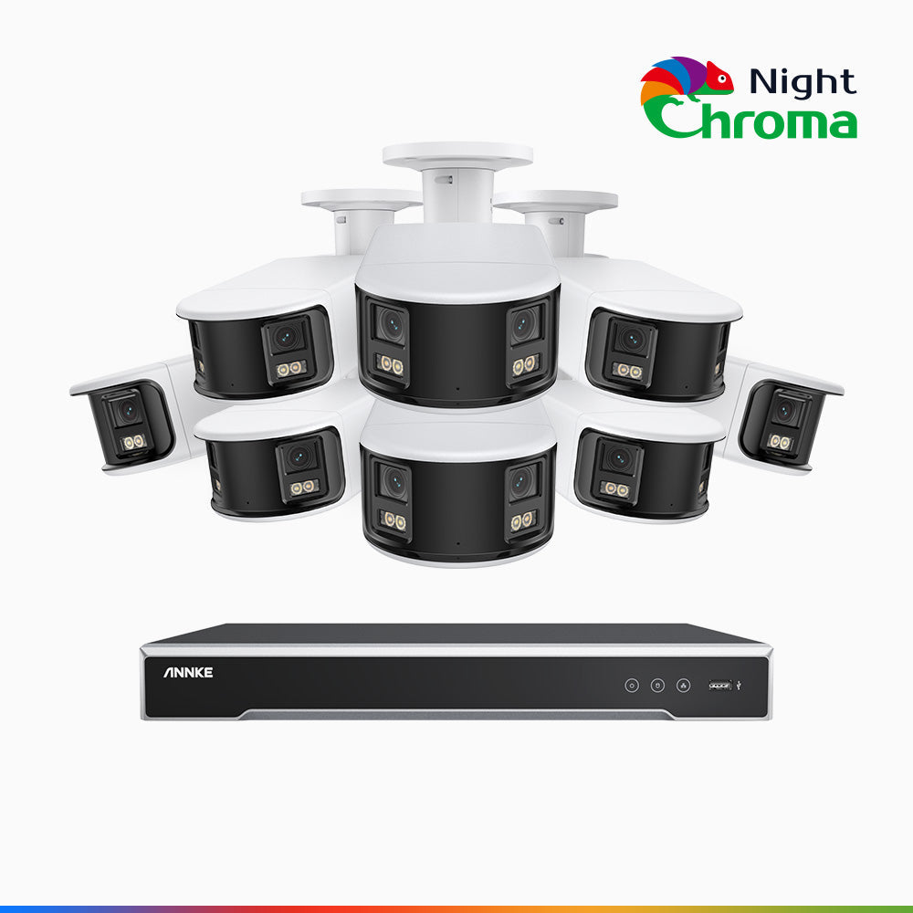Annke NightChroma NDK800 – 4K 16 Channel 8 Panoramic Dual Lens Cameras PoE Security System, f/1.0 Super Aperture, Acme Color Night Vision, Active Siren and Strobe, Human & Vehicle Detection, 2CH 4K Decoding Capability, Built-in Mic ,Two-Way Audio