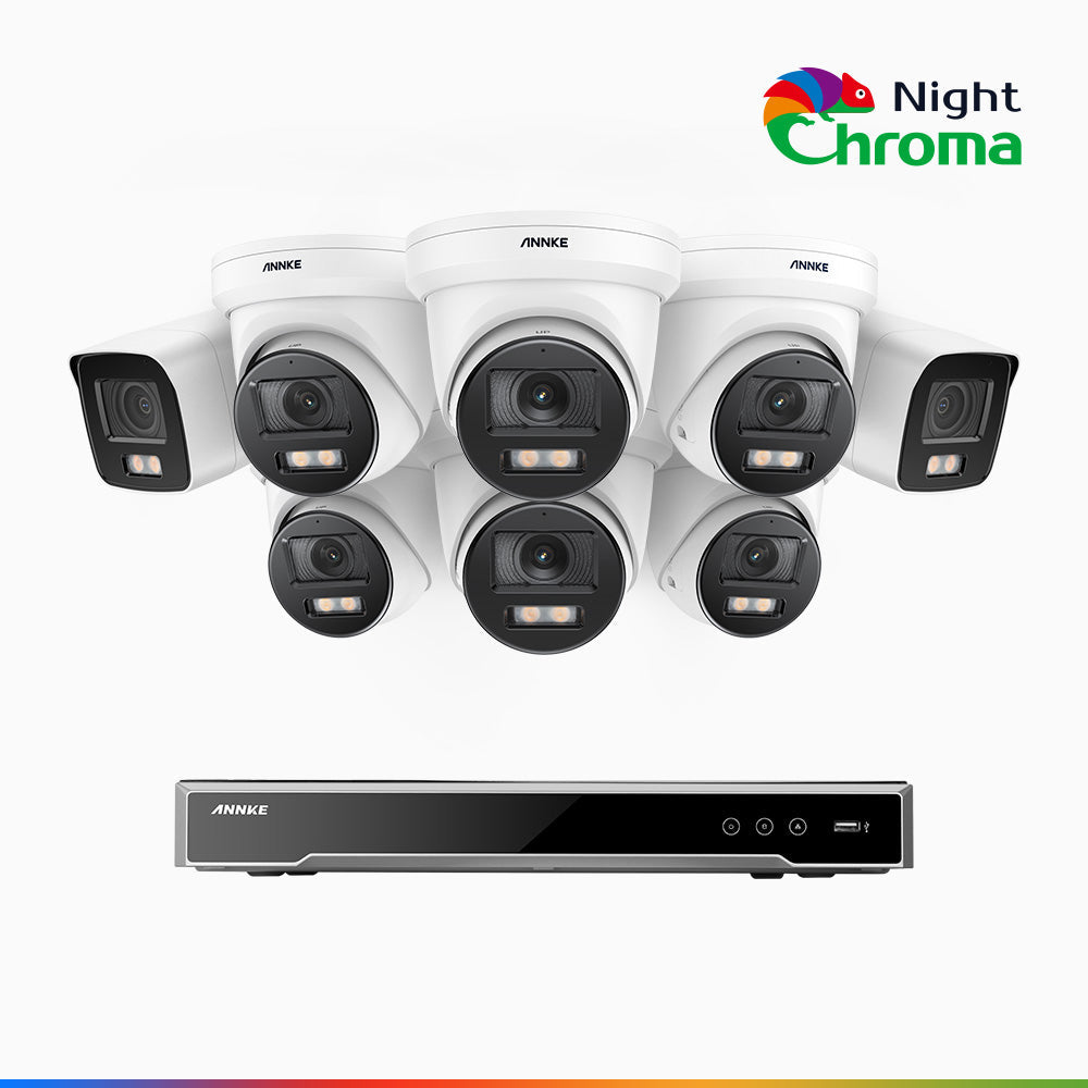 Annke NightChroma NCK800 – 4K 16 Channel PoE Security System with 2 Bullet & 6 Turret Cameras, f/1.0 Super Aperture, Color Night Vision, 2CH 4K Decoding Capability, Human & Vehicle Detection, Intelligent Behavior Analysis, Built-in Mic, 124° FoV