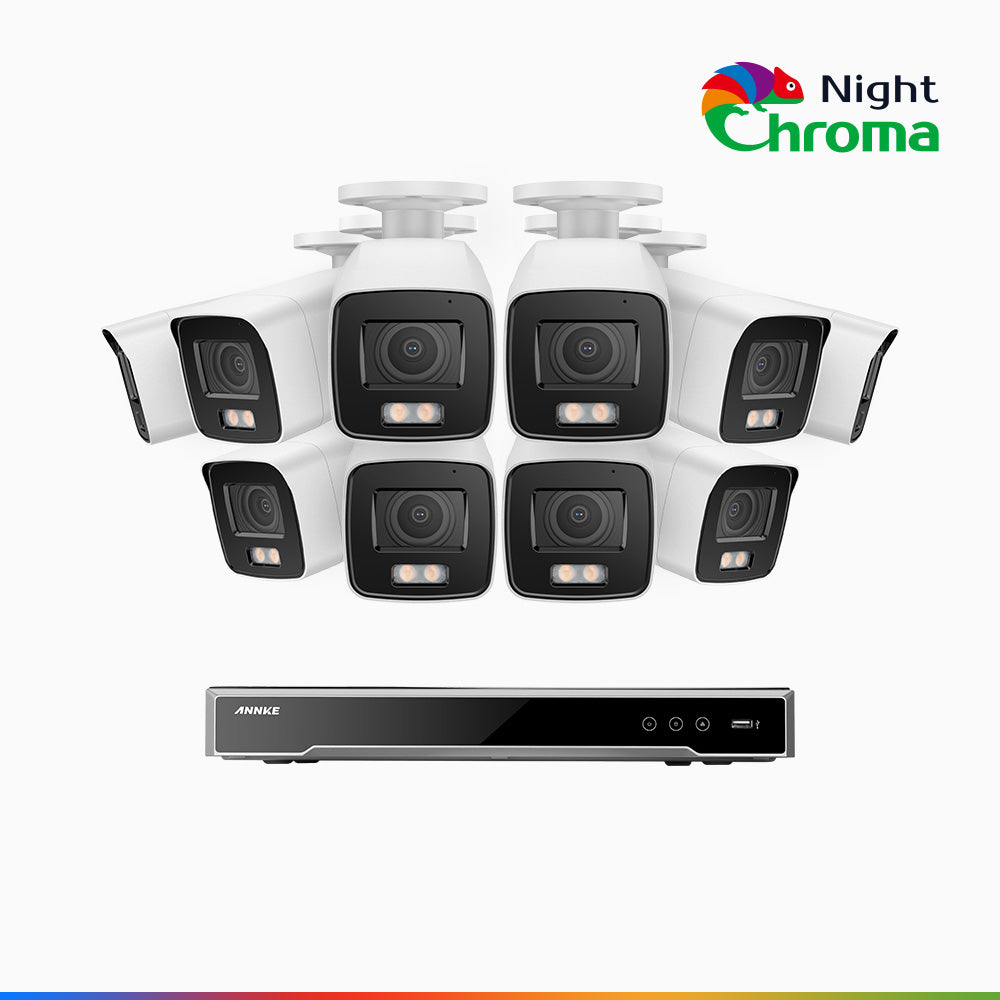 Annke NightChroma NCK800 – 4K 16 Channel 10 Cameras PoE Security System, f/1.0 Super Aperture, Color Night Vision, 2CH 4K Decoding Capability, Human & Vehicle Detection, Intelligent Behavior Analysis, Built-in Mic, 124° FoV, All-Metal Housing