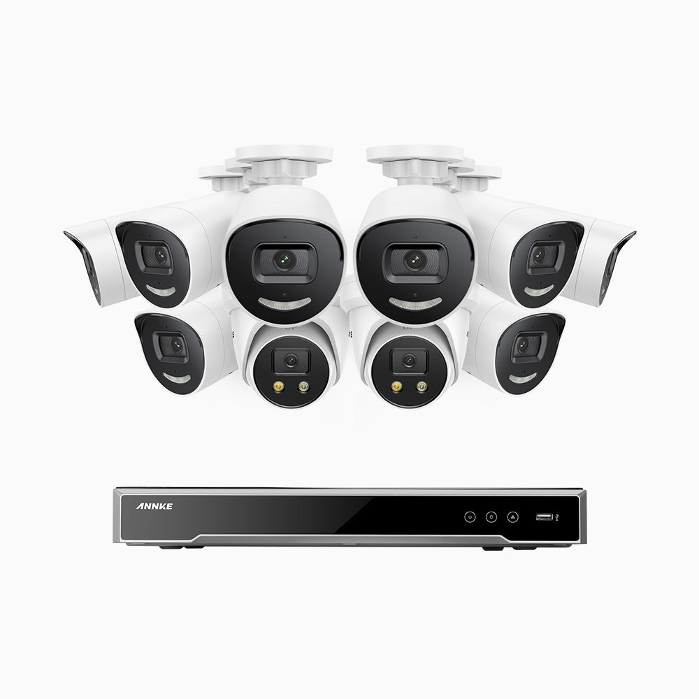 Annke H800X - 4K 16 Channel PoE Security System with 8 Bullet & 2 Turret Cameras, 1/1.8'' BSI Sensor, f/1.6 Aperture (0.003 Lux), Siren & Strobe Alarm,Two-Way Audio, Human & Vehicle Detection, Perimeter Protection, All-Metal Housing