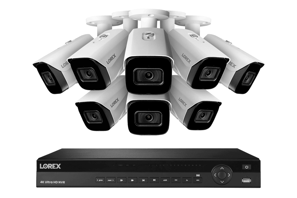 SET OF 8 - Lorex Elite Series NVR with N3 (Nocturnal Series) IP BULLET Cameras - 4K 16-Channel 4TB Wired System