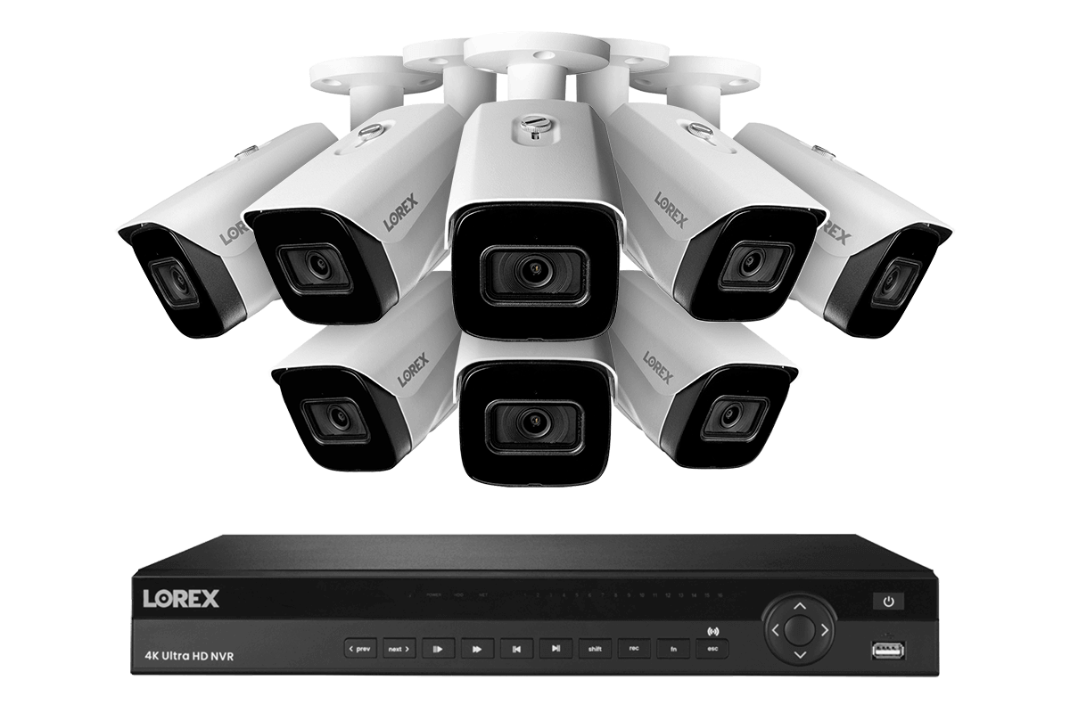 SET OF 8 - Lorex Elite Series NVR with N3 (Nocturnal Series) IP BULLET Cameras - 4K 16-Channel 4TB Wired System