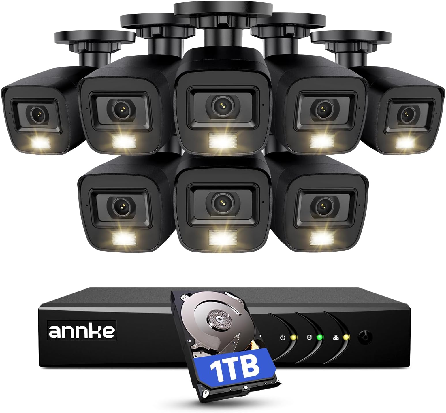 Annke AI Human/Vehicle Detection, 8CH H.265+ DVR and 8 x 1920TVL 2MP IP67 Home CCTV Cameras with Smart Dual Light, Color Night Vision, 1TB Hard Drive