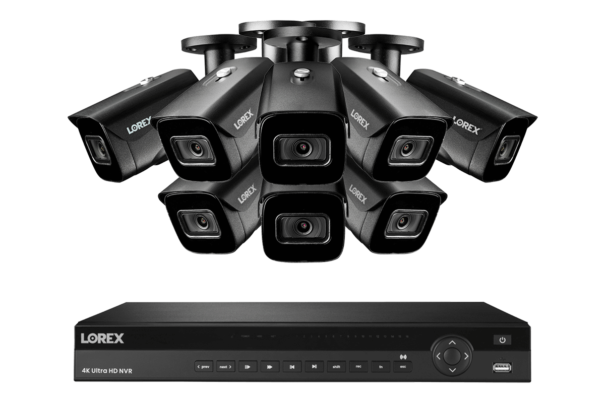 SET OF 8 - Lorex Elite Series NVR with N3 (Nocturnal Series) IP BULLET Cameras - 4K 16-Channel 4TB Wired System